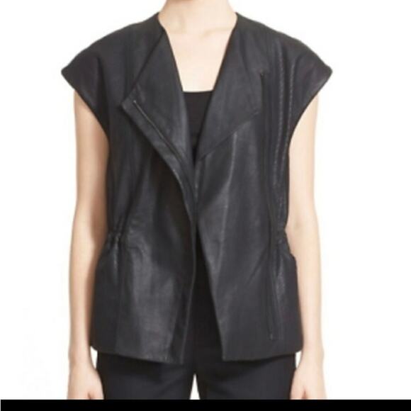 Vince Asymmetrical Zip Perforated Leather Vest Size XS - Picture 2 of 13